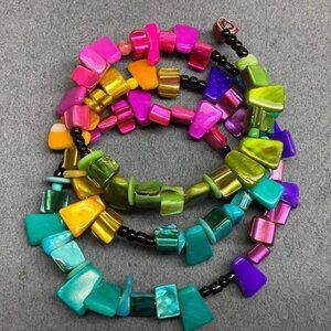 Rainbow MOP Shell Bracelet 7 In Memory Wire Multicolor Pride Black Mermaid Glam